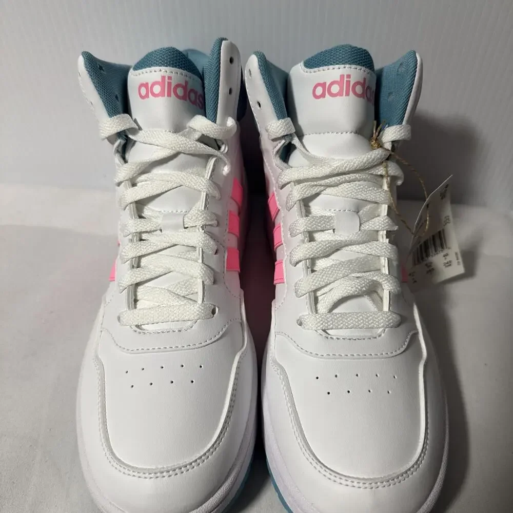 Adidas Hoops Mid 3.0 K White Pink Teal HQ1256 Kids Youth Size 7 Men 7 Womens 8.5
